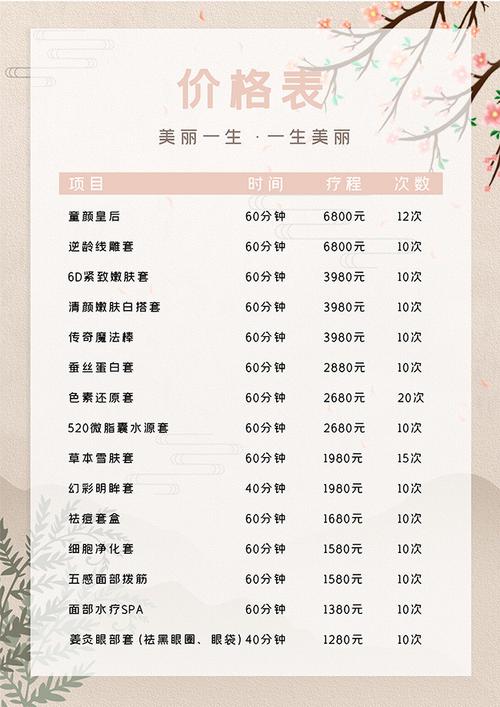 价目表嫩肤美肤小常识模板(价目表美肤嫩肤肌肤面霜)