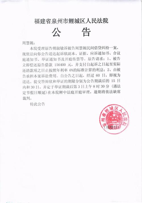 日报公告(公告人民法院日内之日起副本)