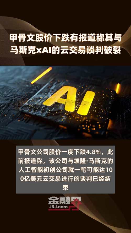 甲骨文股价下跌 有报道称其与马斯克xAI的云买卖
业务
会商
破裂