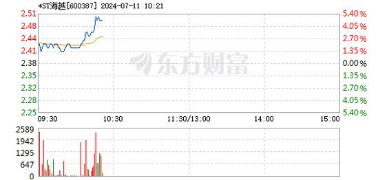 *ST海越(600387):7月12日10时03分触及涨停板