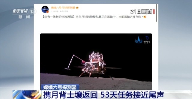 将携月背土壤返回，嫦娥六号探测器53天任务接近尾声