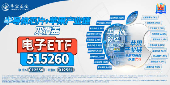 资金一致行动！超150亿主力资金+近35亿北向资金联袂狂涌！双拼果链+芯片的电子ETF（515260）单日豪涨3.62%